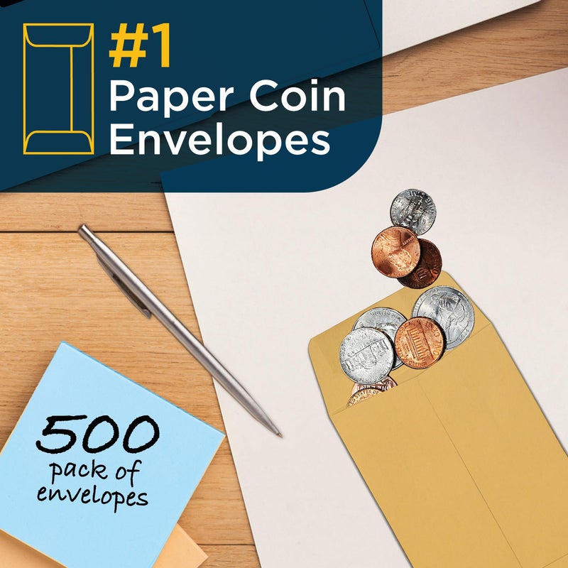 Guardian #1 Paper Coin Envelopes with Gummed Flaps, Pack of 500 Blank Small Envelopes for Gift Cards, Coins, Receipts, Stamps, Small Parts Storage, and More, 2 Â¼ Inches x 3 Â½ Inches, Brown - Image 2